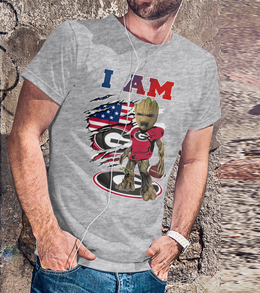 I Am Groot Bulldogs Georgia Football American Flag T-Shirt