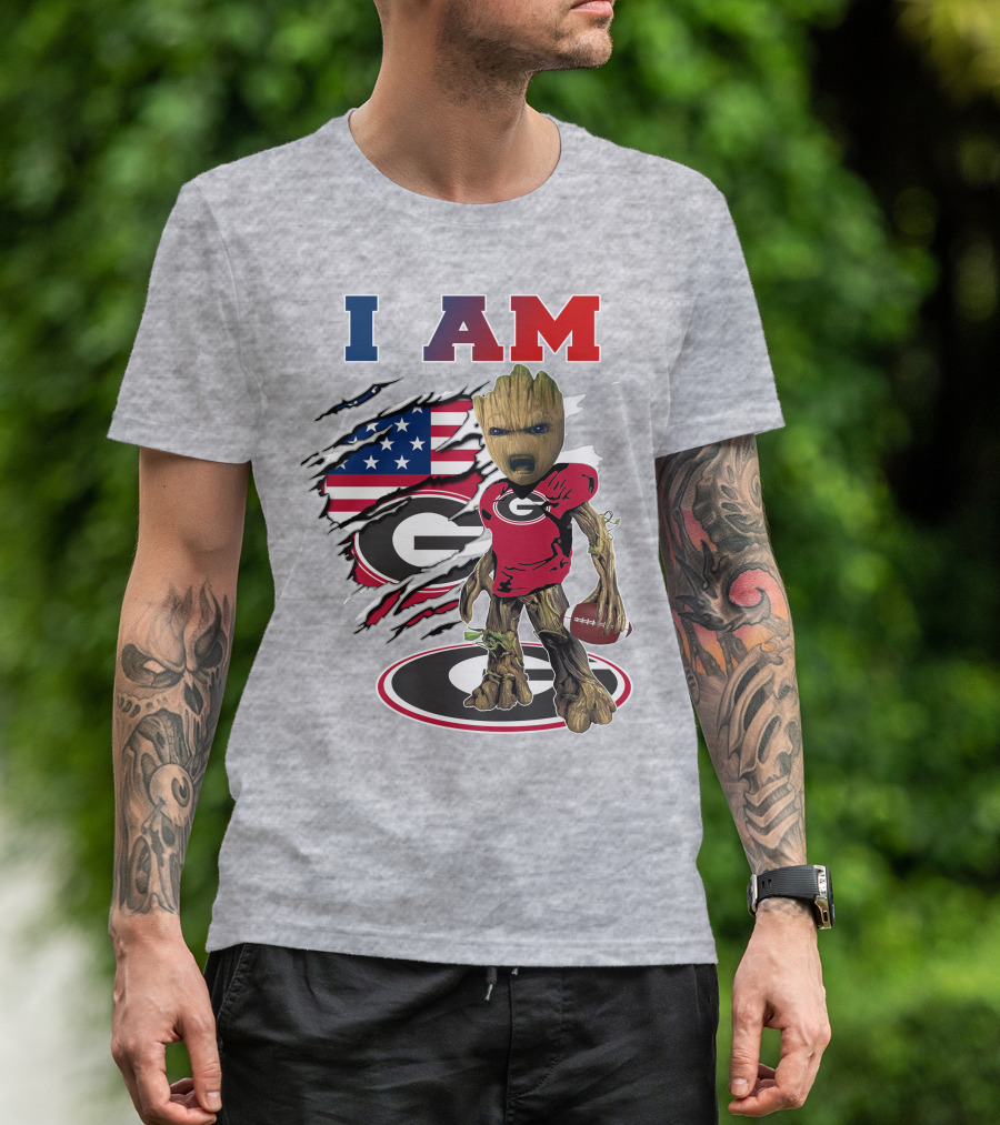 I Am Groot Bulldogs Georgia Football American Flag T-Shirt