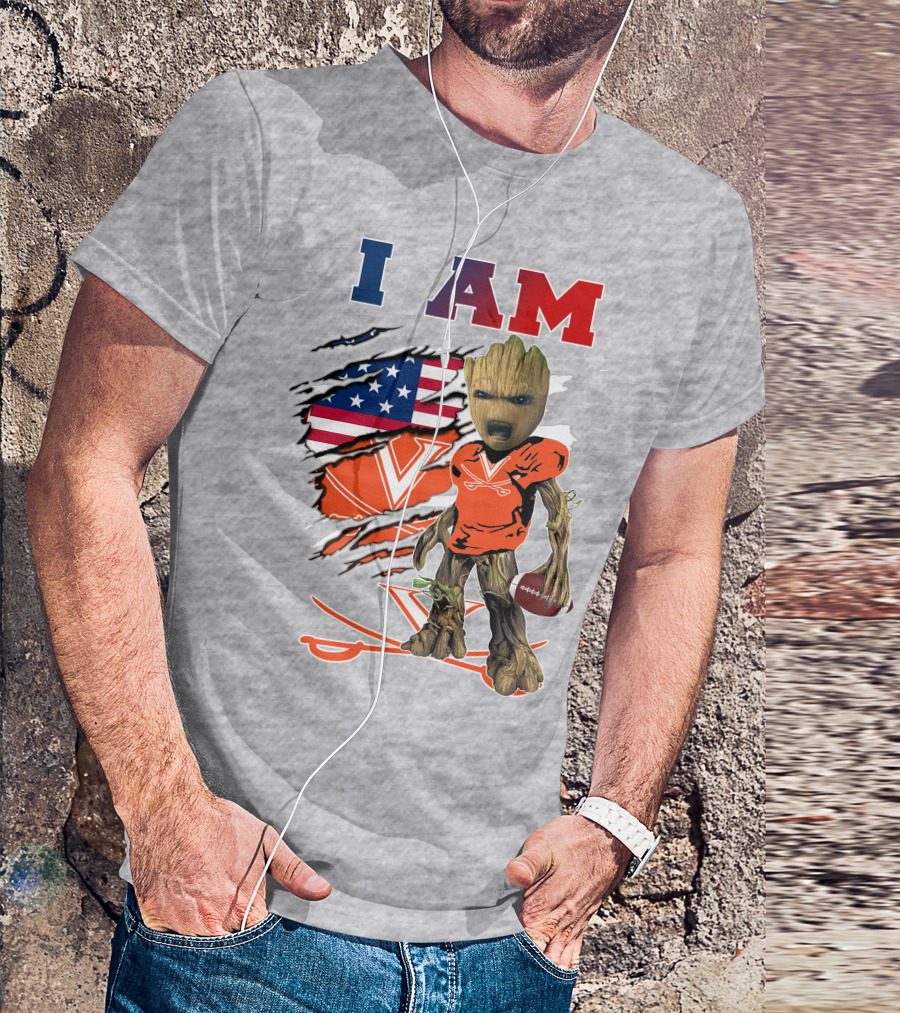 I Am Baby Groot Virginia Cavaliers Football Patriotic Flag T-Shirt