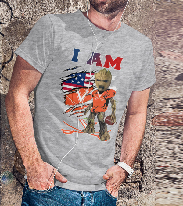 I Am Baby Groot Virginia Cavaliers Football Patriotic Flag T-Shirt