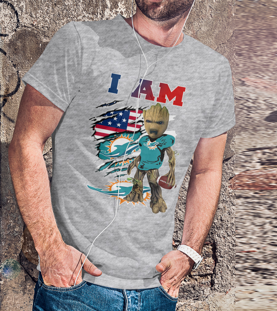 I Am Groot Miami Dolphins Football Usa Flag T-Shirt