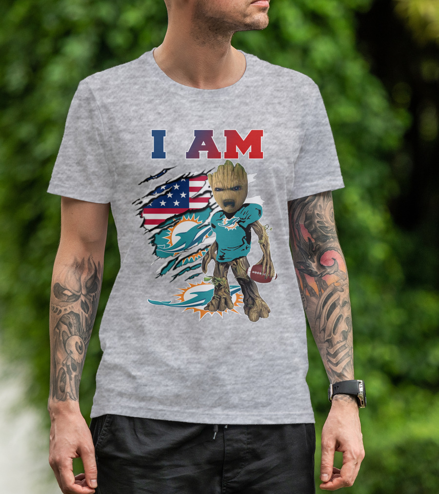 I Am Groot Miami Dolphins Football Usa Flag T-Shirt