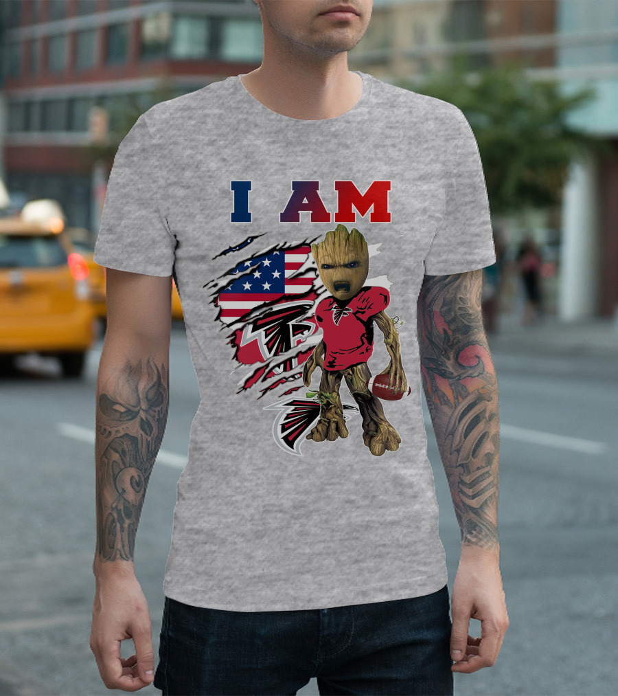 I Am Falcons Baby Groot Football Usa Flag T-Shirt