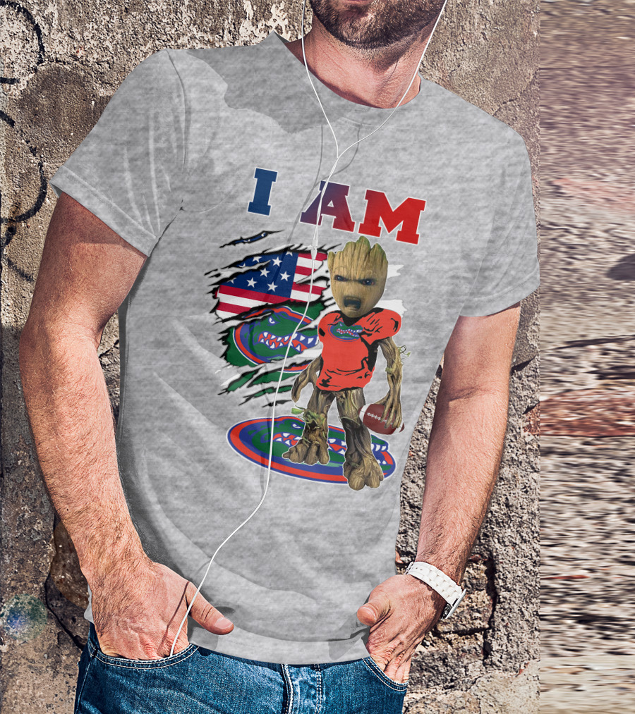 I Am Gators Baby Groot Football American Flag T-Shirt