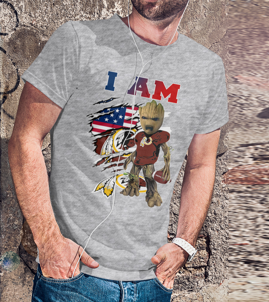 I AM Redskin Baby Groot Football USA Flag T-Shirt