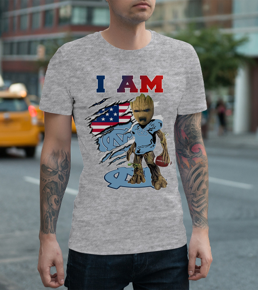 I Am Tarheels Baby Groot Unc Football American Flag T-Shirt