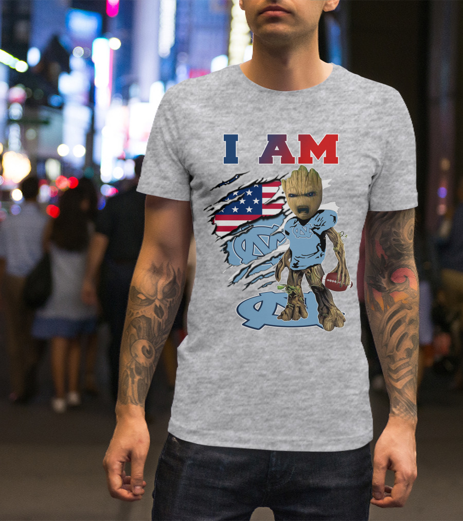 I Am Tarheels Baby Groot Unc Football American Flag T-Shirt