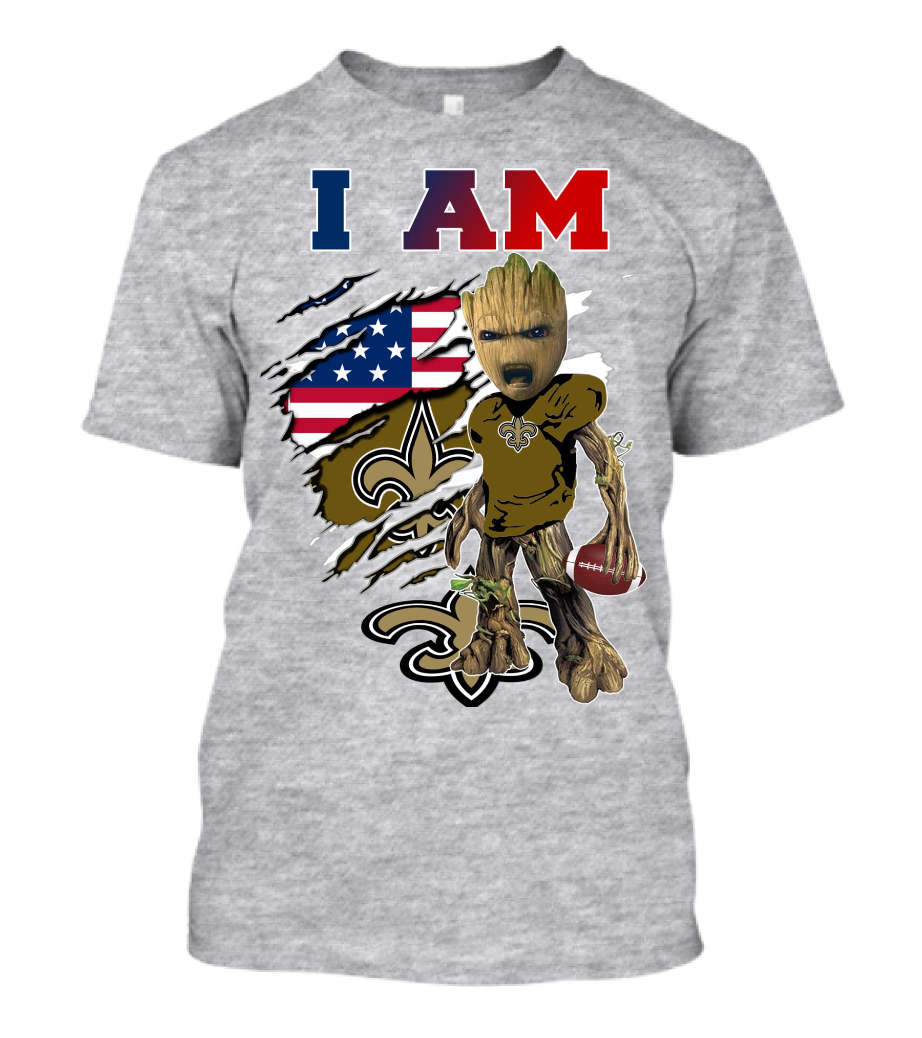 I Am Saints Baby Groot Nfl Football Fleur-De-Lis Usa Flag T-Shirt