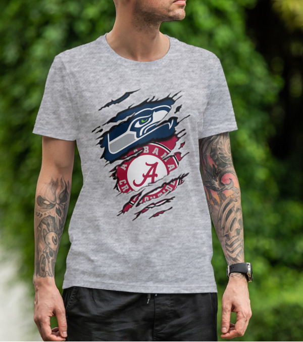 Alabama Crimson Tide And Seattle Seahawks Torn T-Shirt