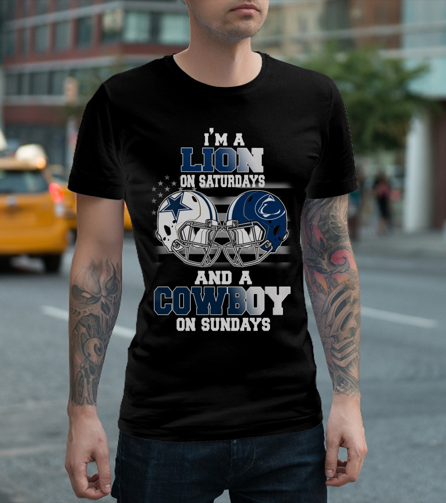 I'm A Lion On Saturdays And A Cowboy On Sundays Football Helmets T-Shirt