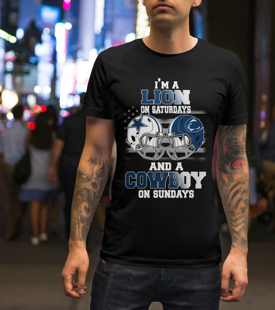 I'm A Lion On Saturdays And A Cowboy On Sundays Football Helmets T-Shirt