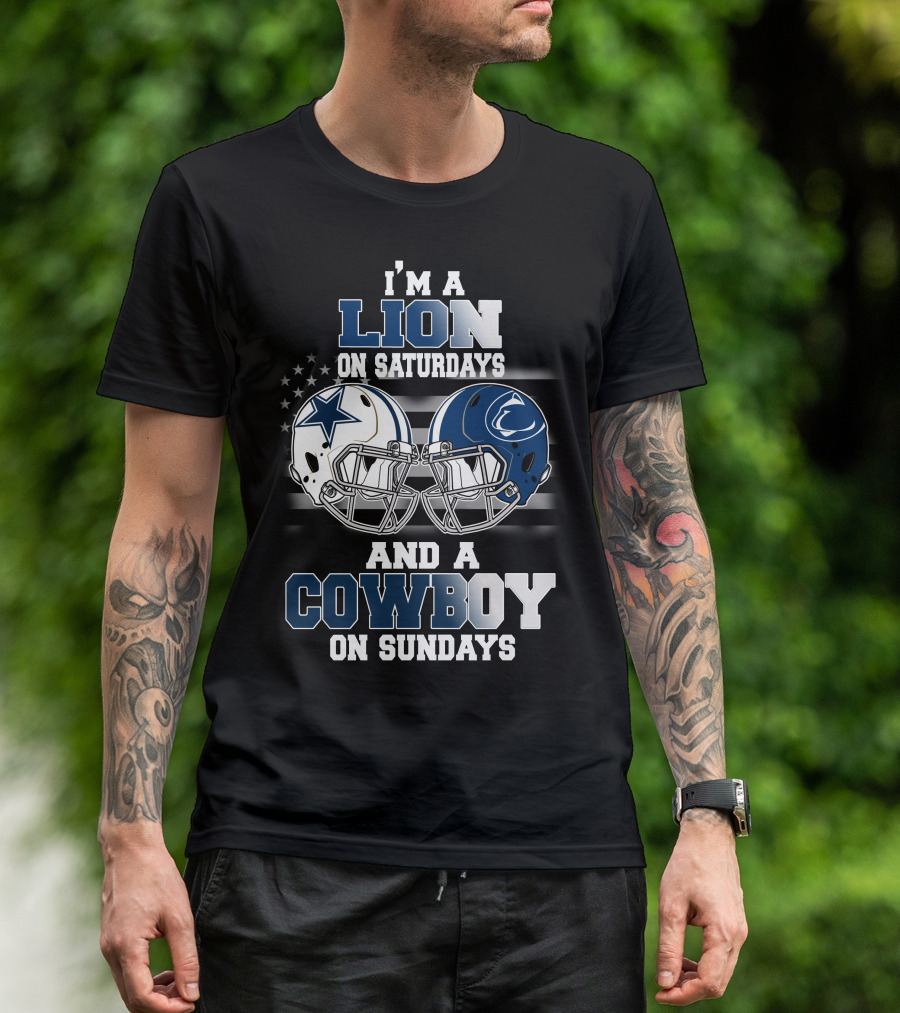 I'm A Lion On Saturdays And A Cowboy On Sundays Football Helmets T-Shirt