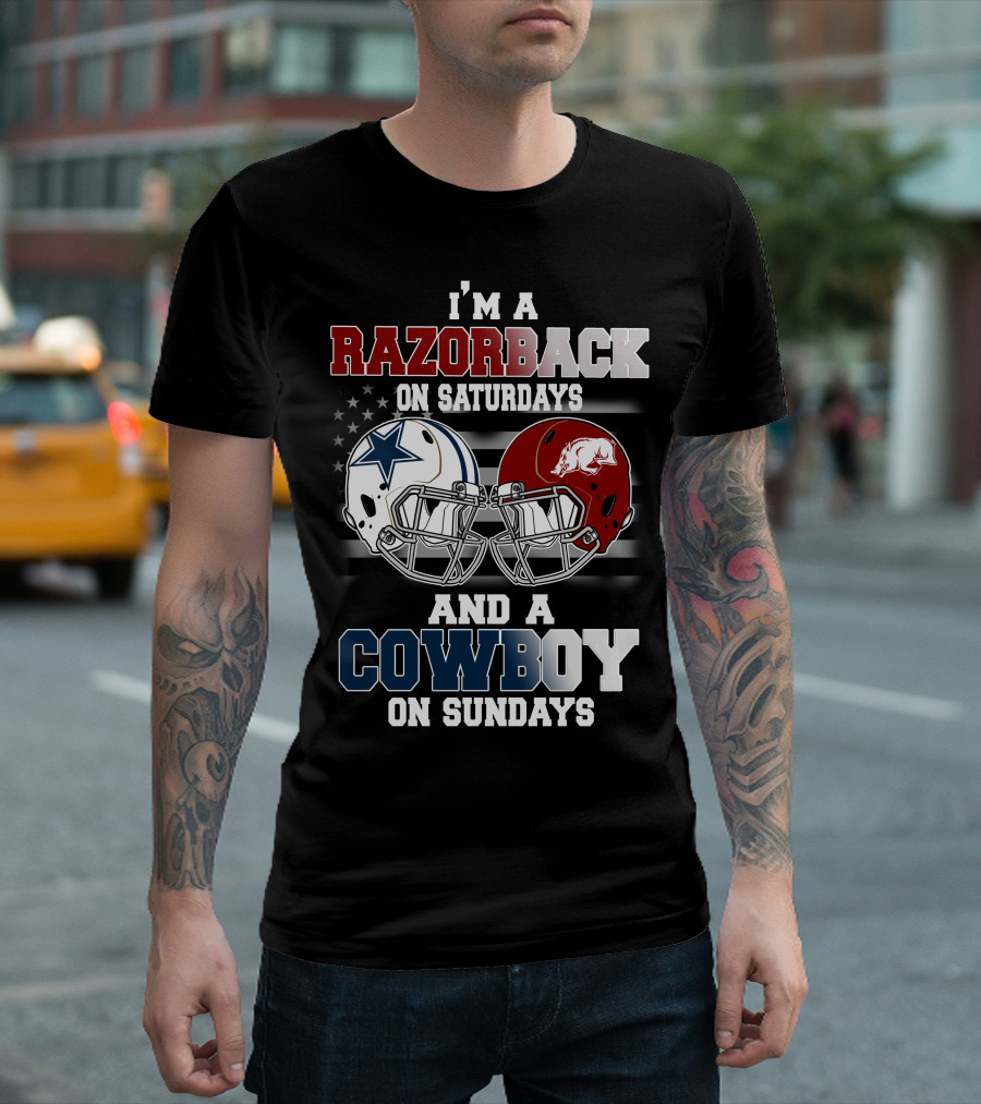 Razorback On Saturdays Cowboy On Sundays Football Helmets T-Shirt