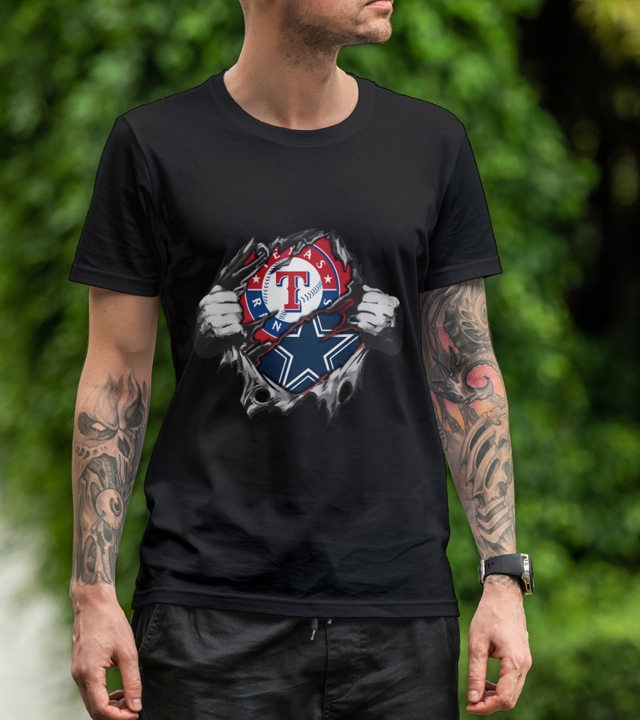 Texas Rangers Dallas Cowboys Torn Fabric Fusion T-Shirt