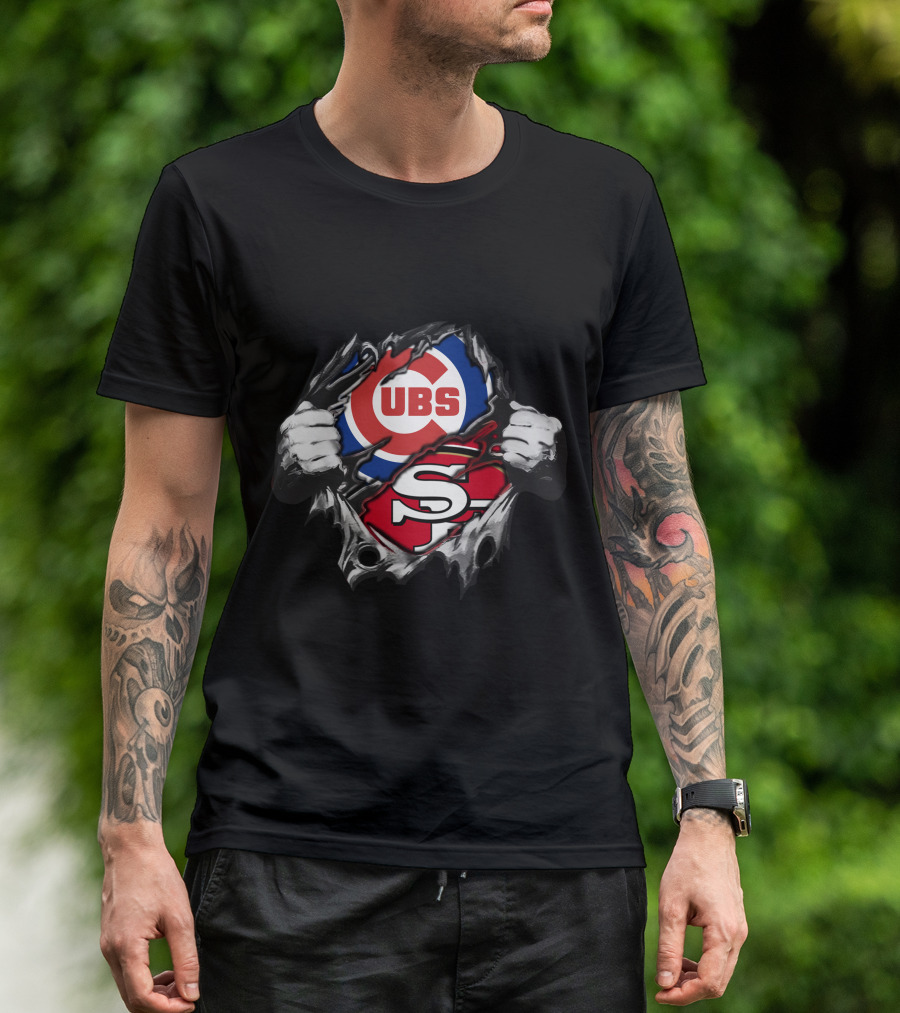 Cubs And 49ers Logos Fusion Tear T-Shirt