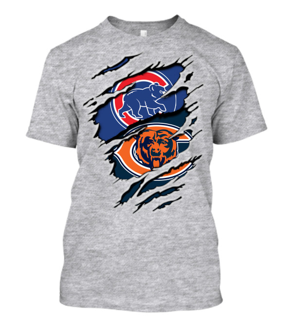 Cubs Bears Dual Logo Design Ripped Tear Combination T-Shirt