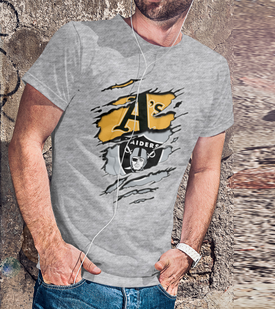 Oakland Athletics Raiders Dual Logo Torn Effect T-Shirt
