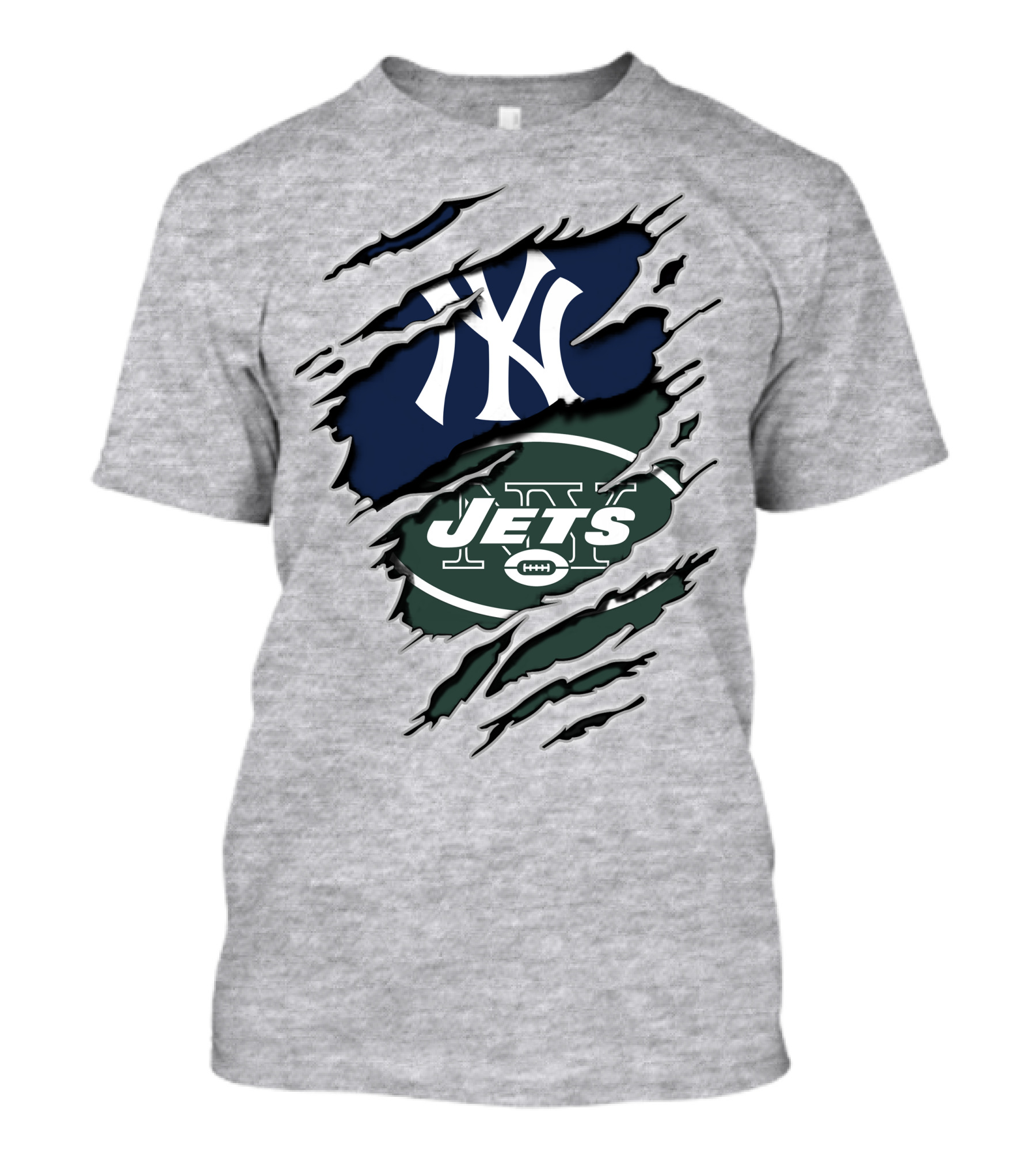 New York Jets Yankees Ny Sports Logos Rip Effect T-Shirt