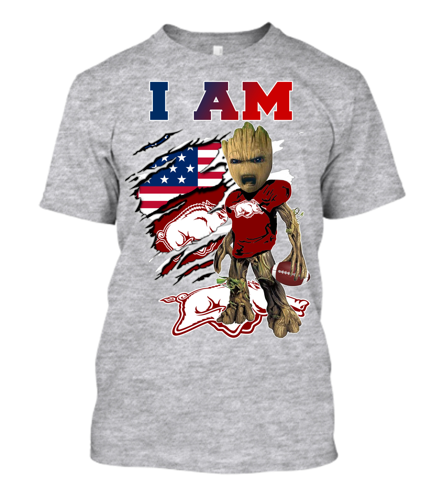 I AM Groot Arkansas Razorbacks Football USA Flag T-Shirt