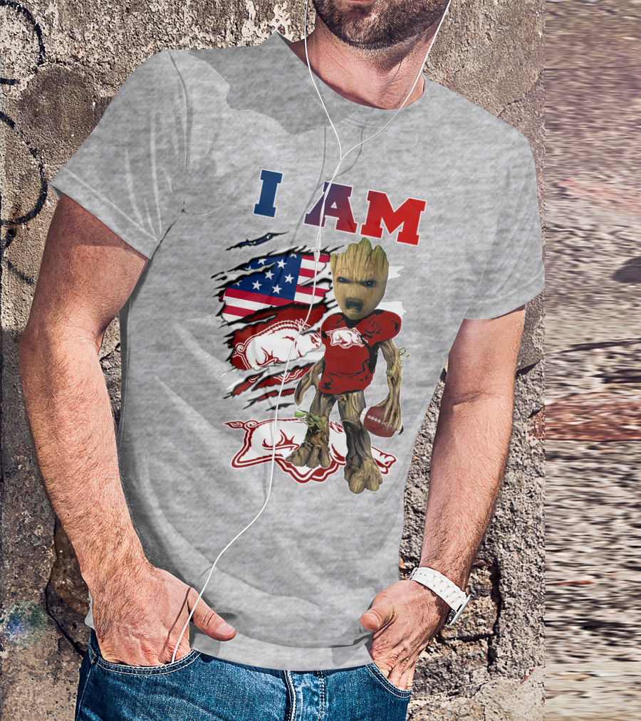 I AM Groot Arkansas Razorbacks Football USA Flag T-Shirt