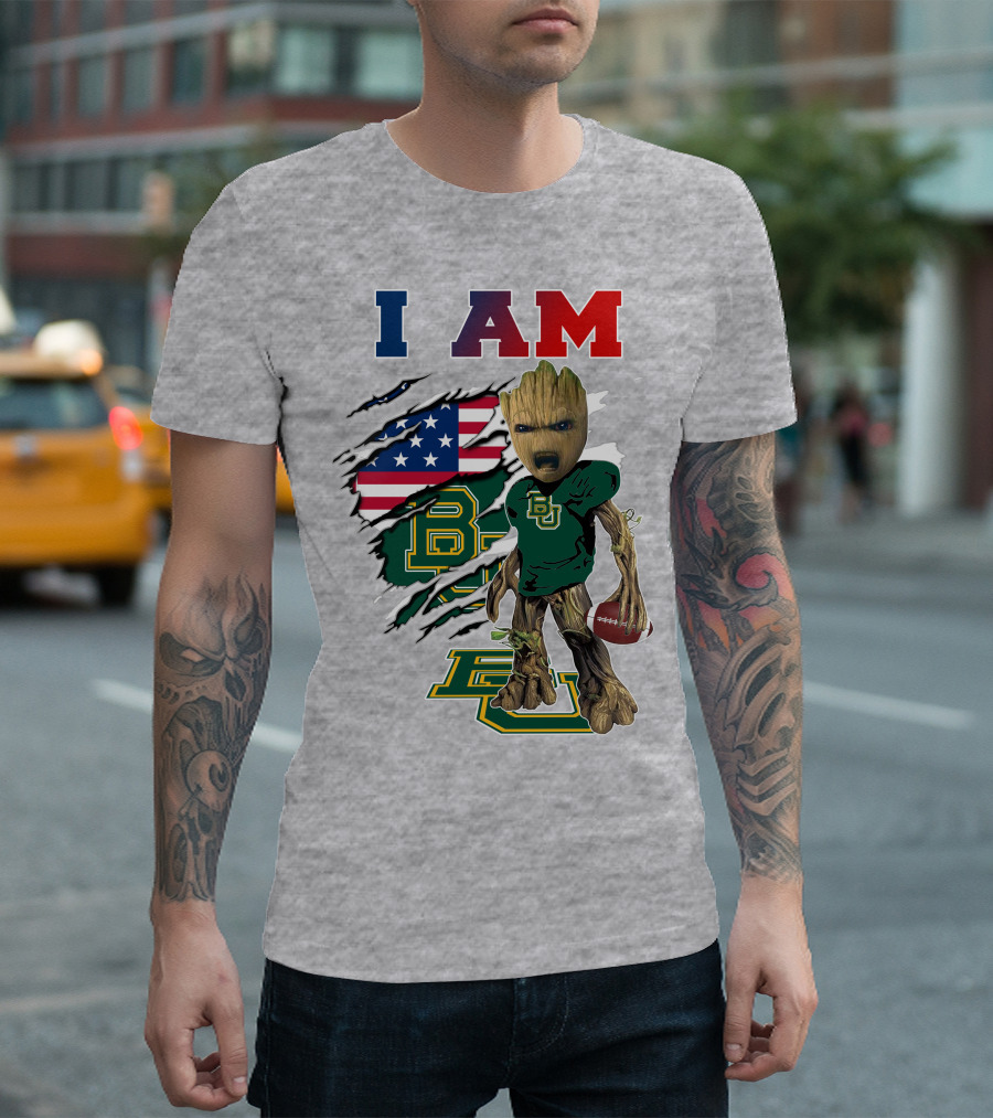 I AM Baylor Bears Groot Football American Flag T-Shirt