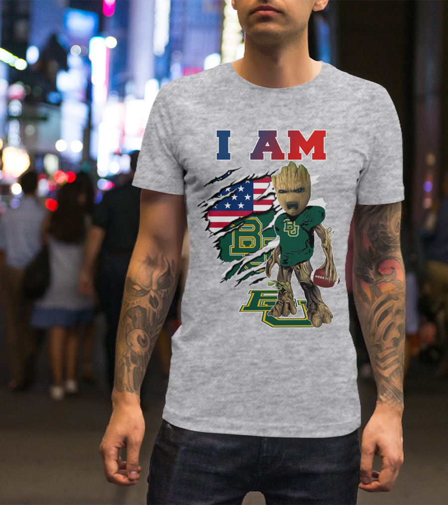 I AM Baylor Bears Groot Football American Flag T-Shirt
