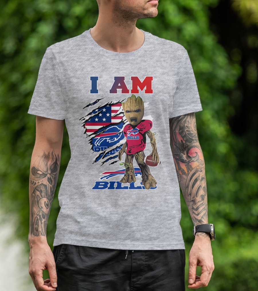 I AM Bills Football Tree Character With Buffal Logo And American Flag T-Shirt