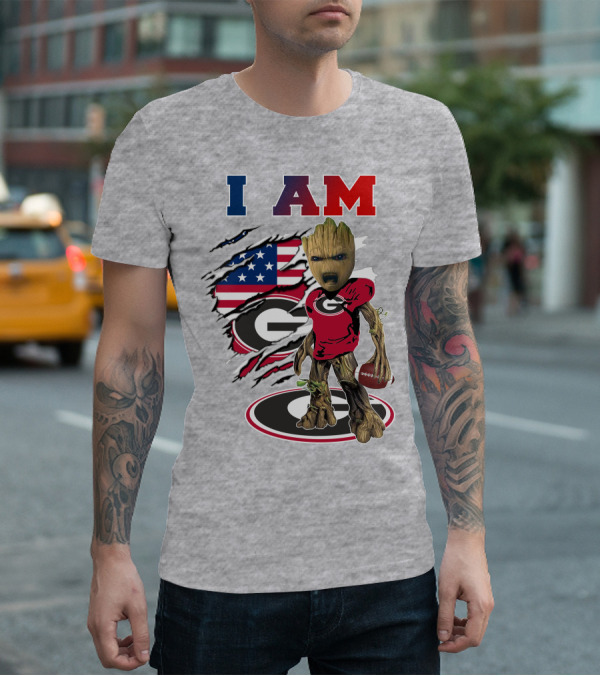 I Am Bulldogs Georgia Groot American Flag Football T-Shirt