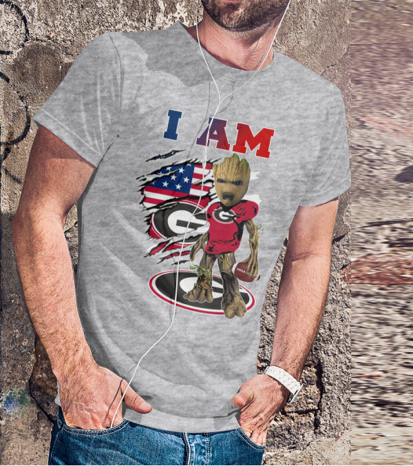 I Am Bulldogs Georgia Groot American Flag Football T-Shirt
