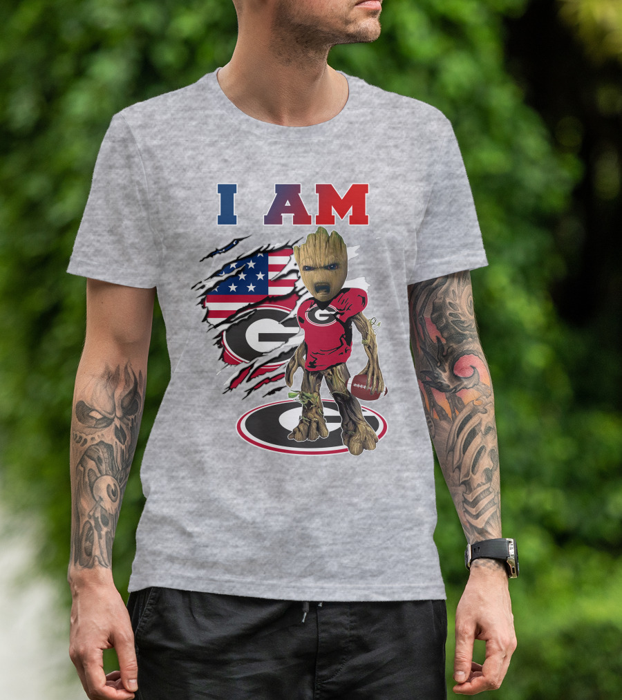 I Am Bulldogs Georgia Groot American Flag Football T-Shirt