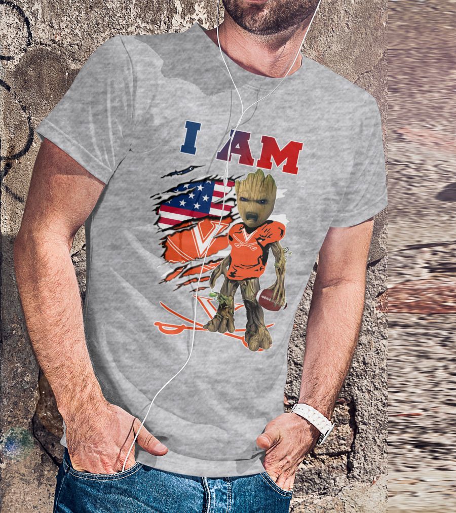 I Am Groot Virginia Cavaliers Football Usa Flag T-Shirt