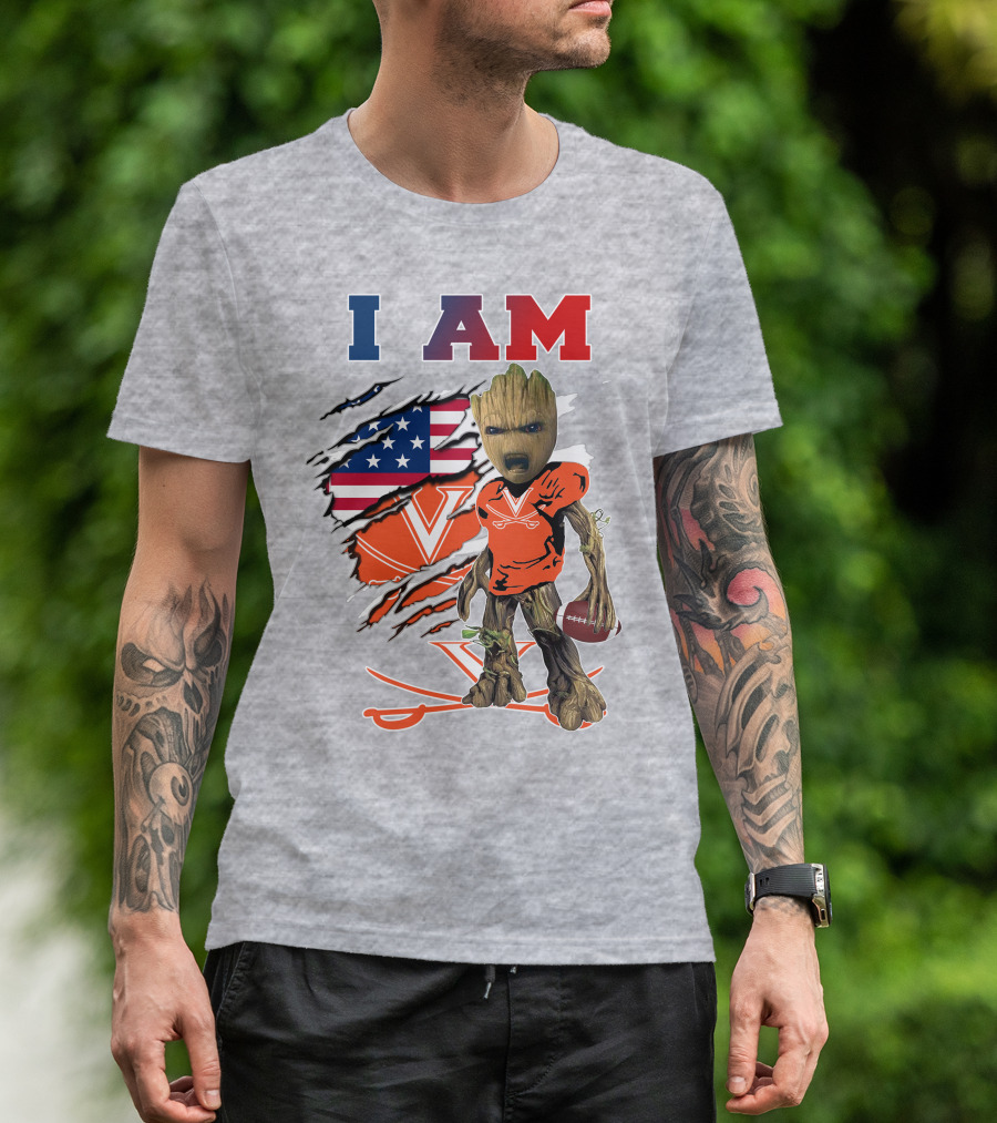 I Am Groot Virginia Cavaliers Football Usa Flag T-Shirt