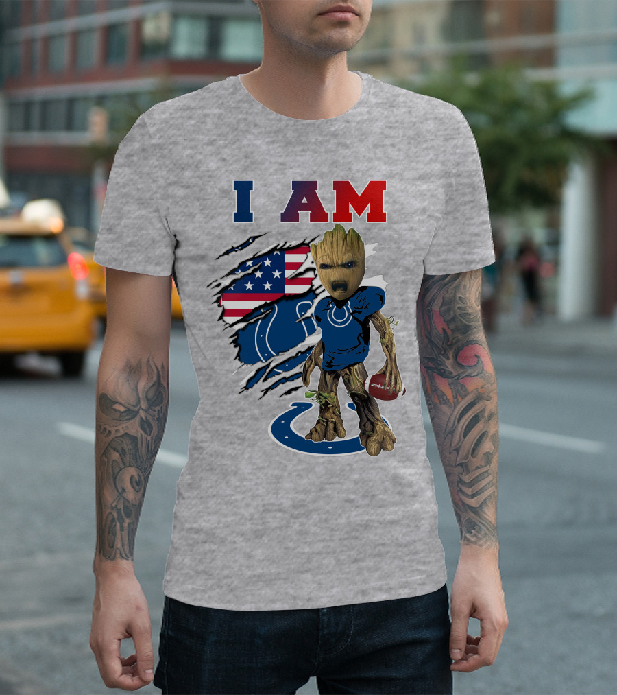 I Am Groot Colts NFL Football USA Flag T-Shirt