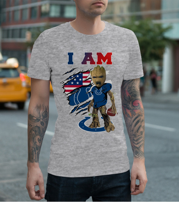 I Am Groot Colts NFL Football USA Flag T-Shirt