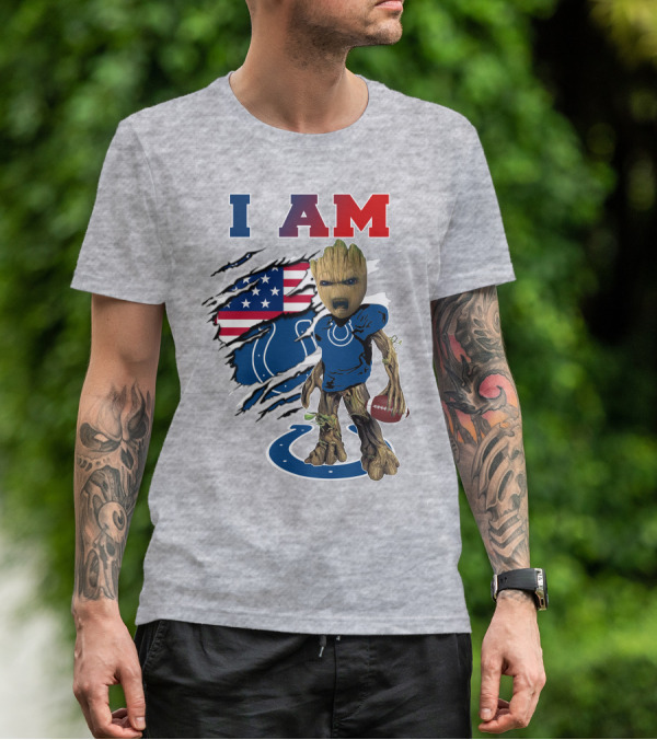 I Am Groot Colts NFL Football USA Flag T-Shirt