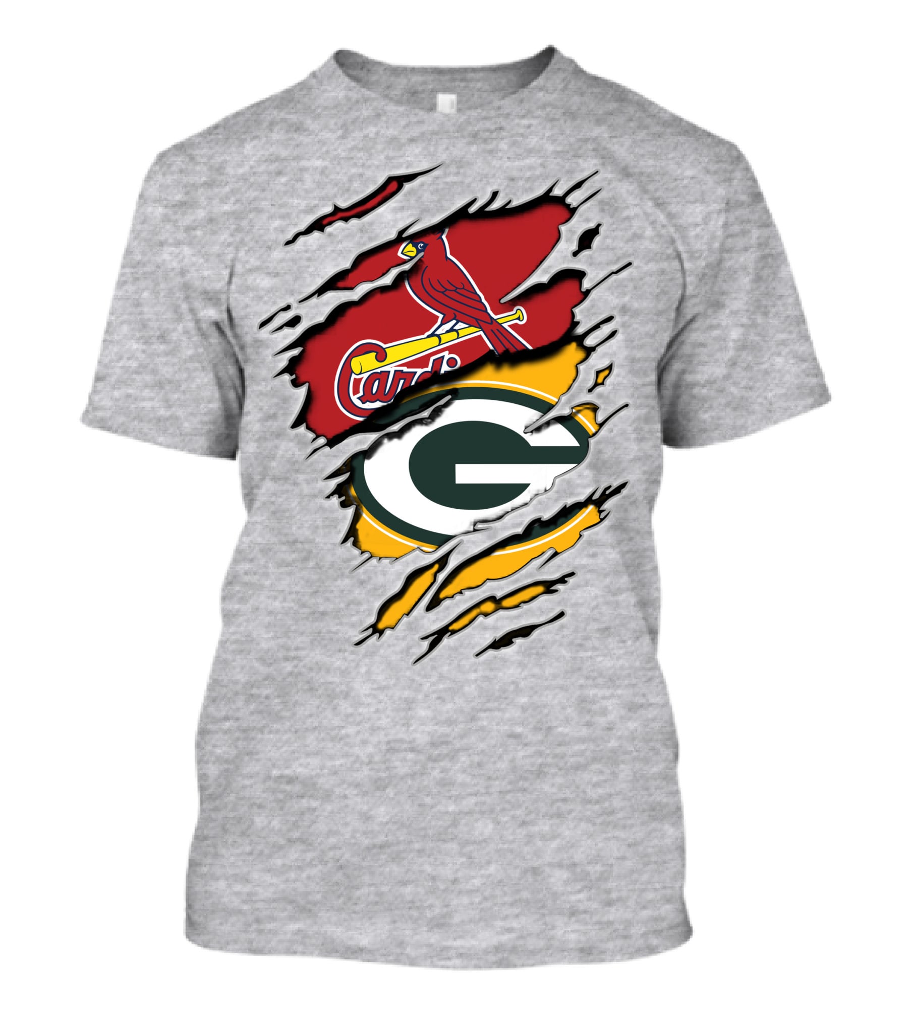 Cardinals Packers Logos Rip Torn Effect T-Shirt