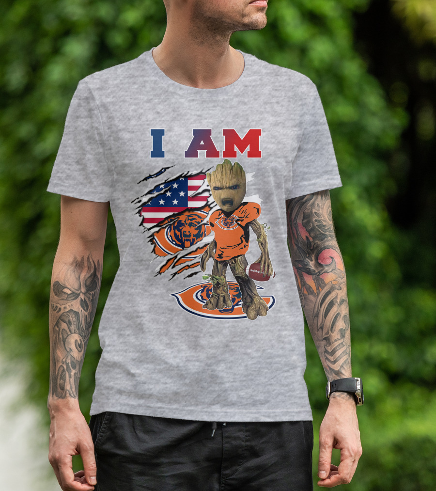 I Am Groot Chicago Bears Usa Flag Football T-Shirt