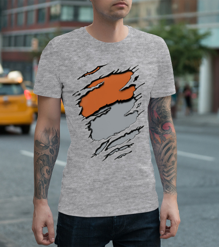 Raiders Giants 13 Orange Gray Ripped Texture T-Shirt