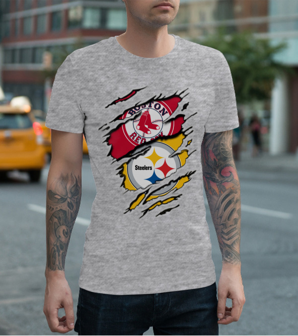 Boston Red Sox Pittsburgh Steelers Logo Mashup T-Shirt