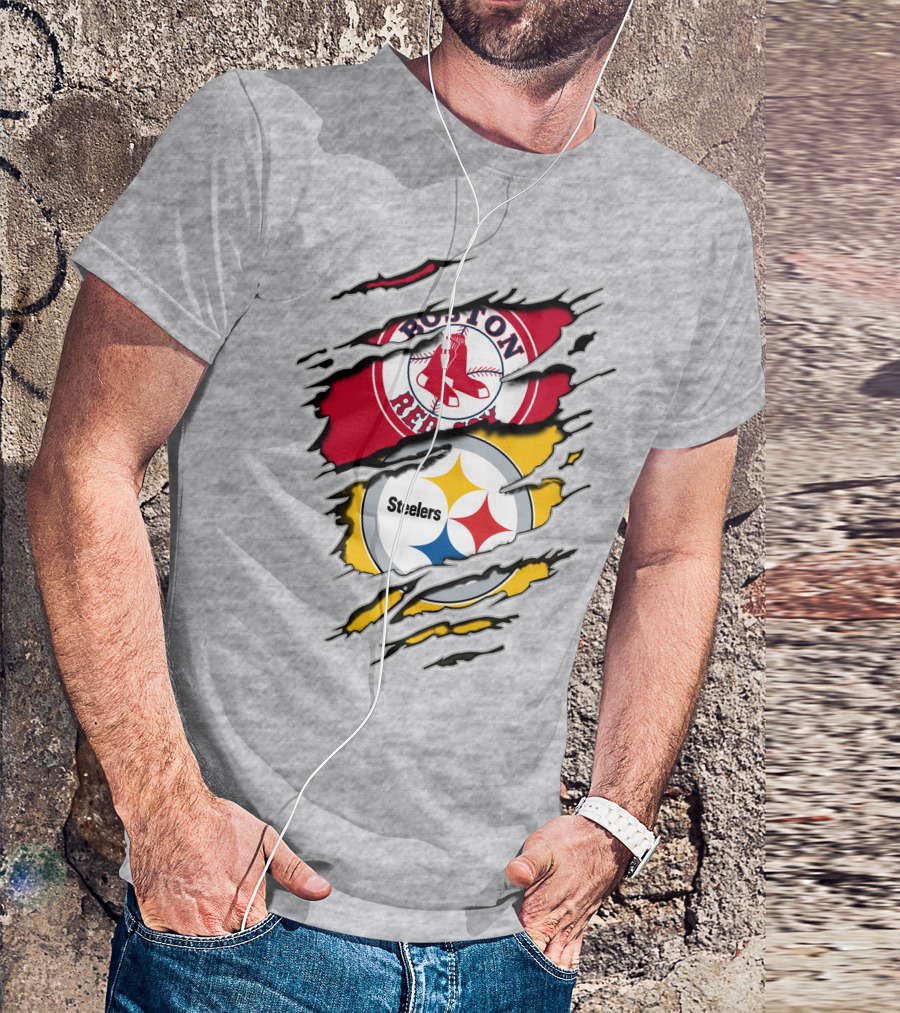 Boston Red Sox Pittsburgh Steelers Logo Mashup T-Shirt