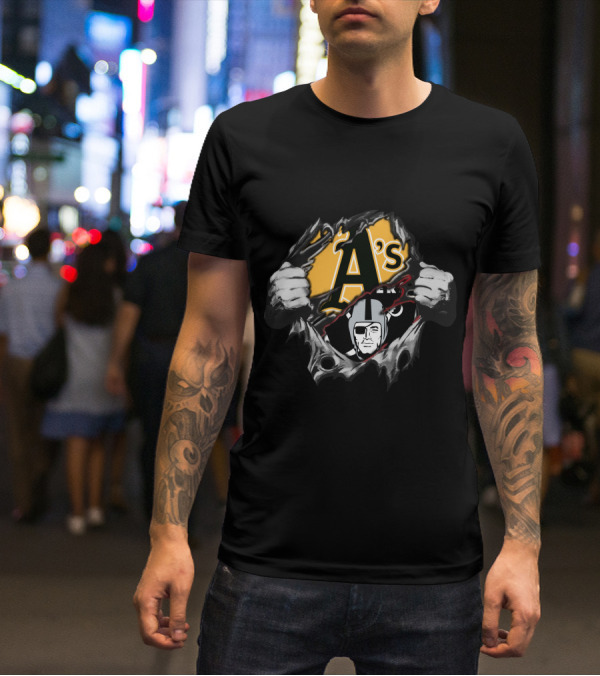 Raiders A's Fusion Logo With Torn Effect T-Shirt
