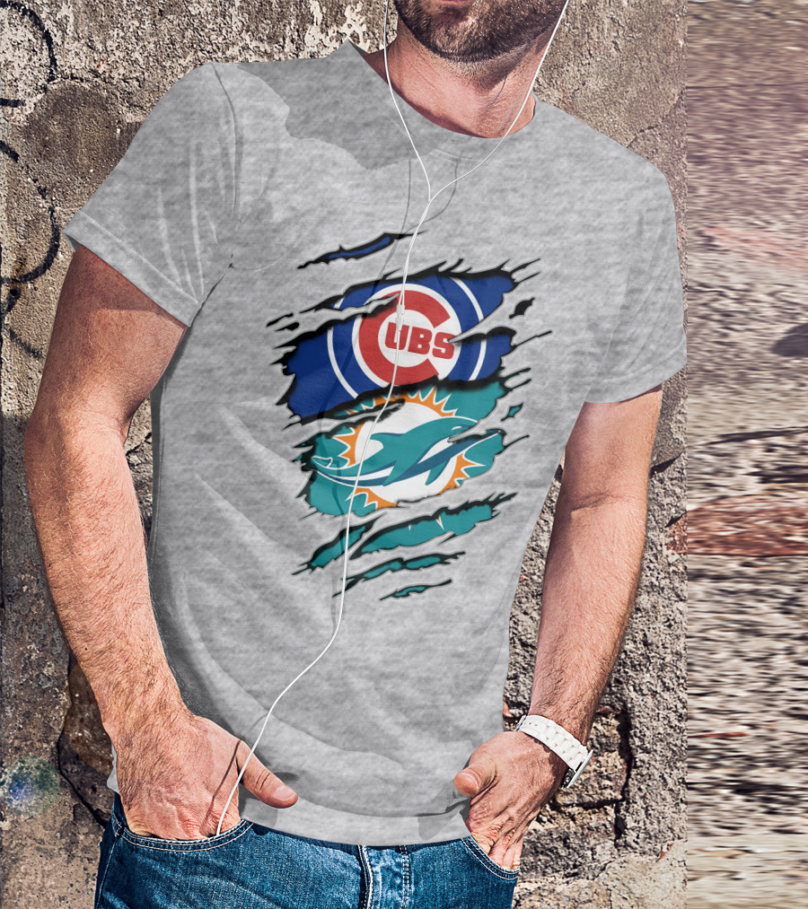 Cubs Dolphins Logo Mashup Nfl Mlb Sports Fans T-Shirt