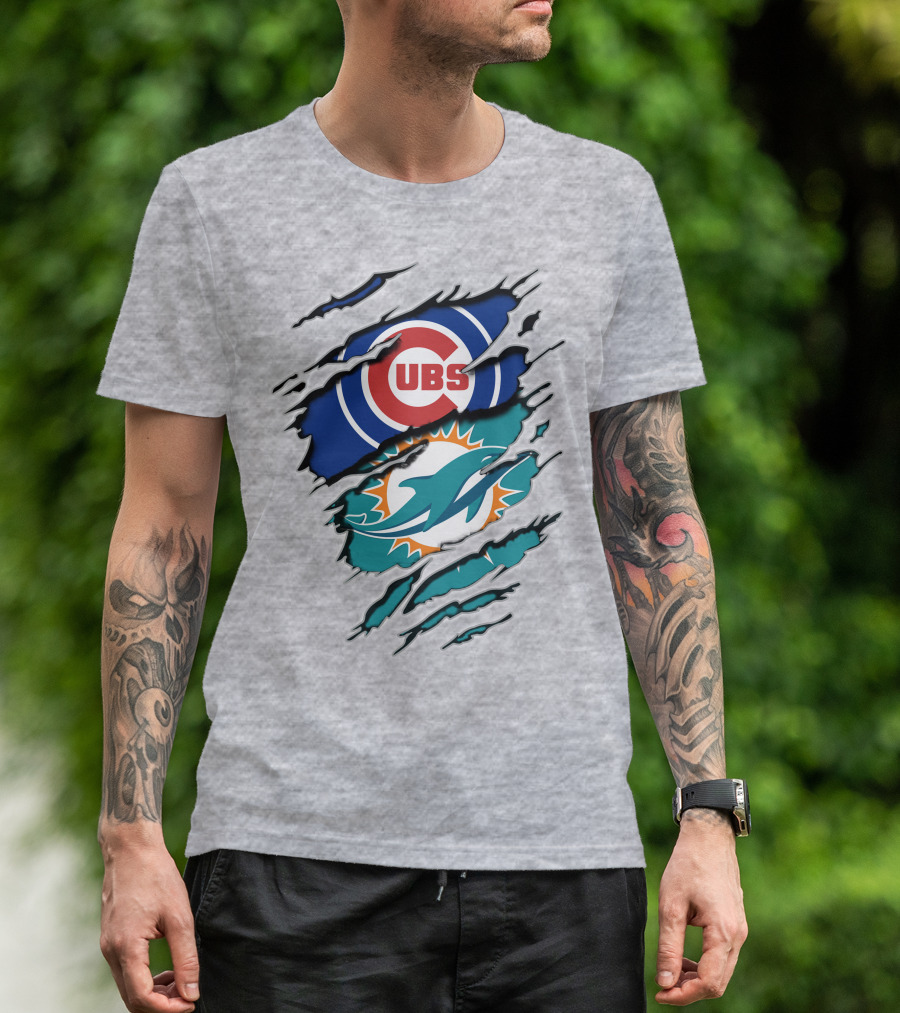 Cubs Dolphins Logo Mashup Nfl Mlb Sports Fans T-Shirt