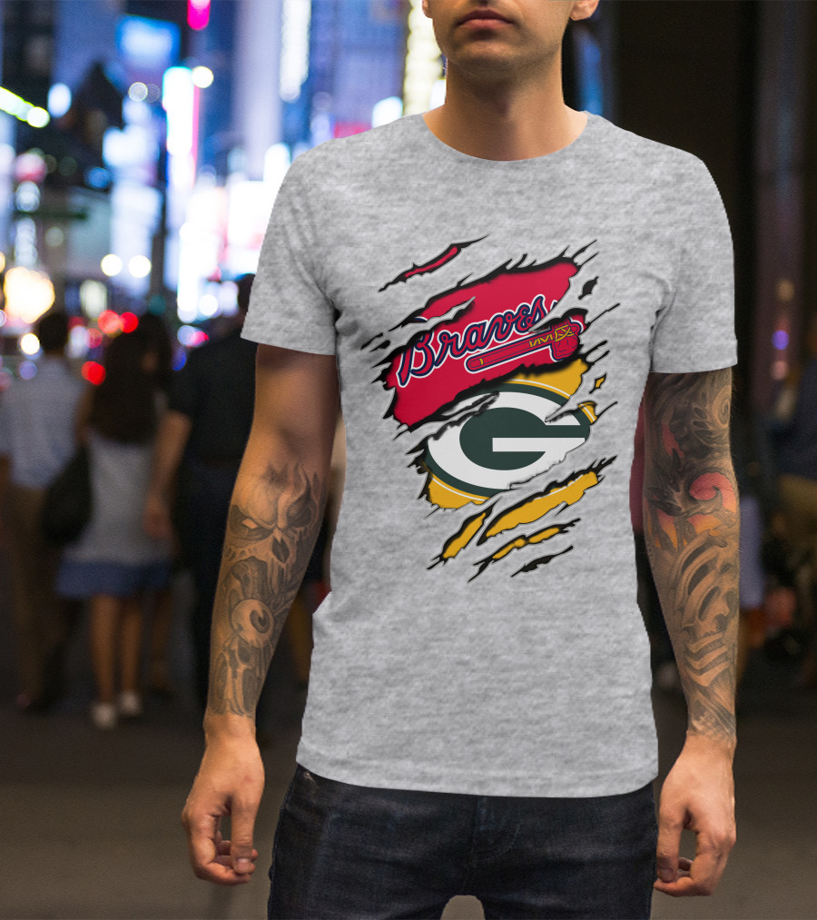 Braves Packers Torn Logo Mashup T-Shirt