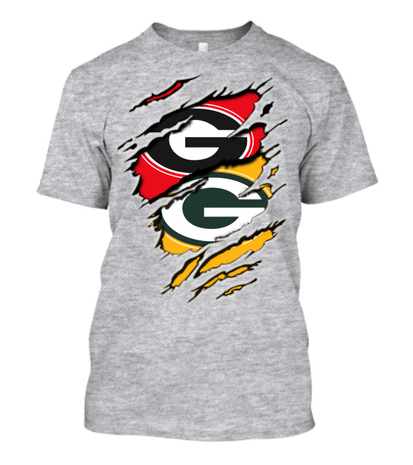 Green Bay Packers Georgia Bulldogs Dual Logo Rip Claw Marks T-Shirt