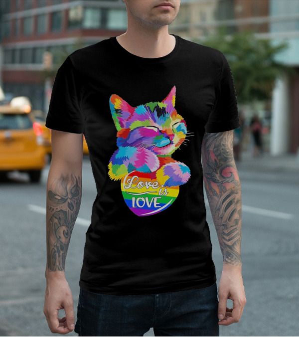 Love Is Love Colorful Cat Rainbow Pride T-Shirt