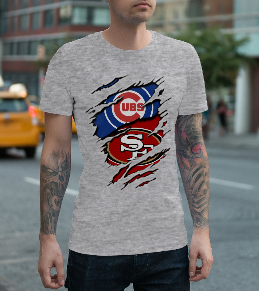 Cubs 49ers Logo Mashup Ripped T-Shirt