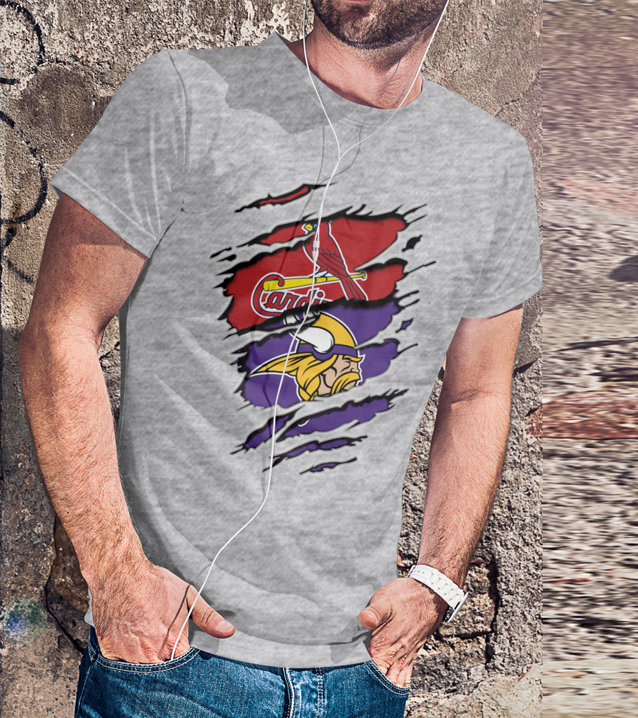 Minnesota Vikings And Arizona Cardinals Logo Crossover T-Shirt