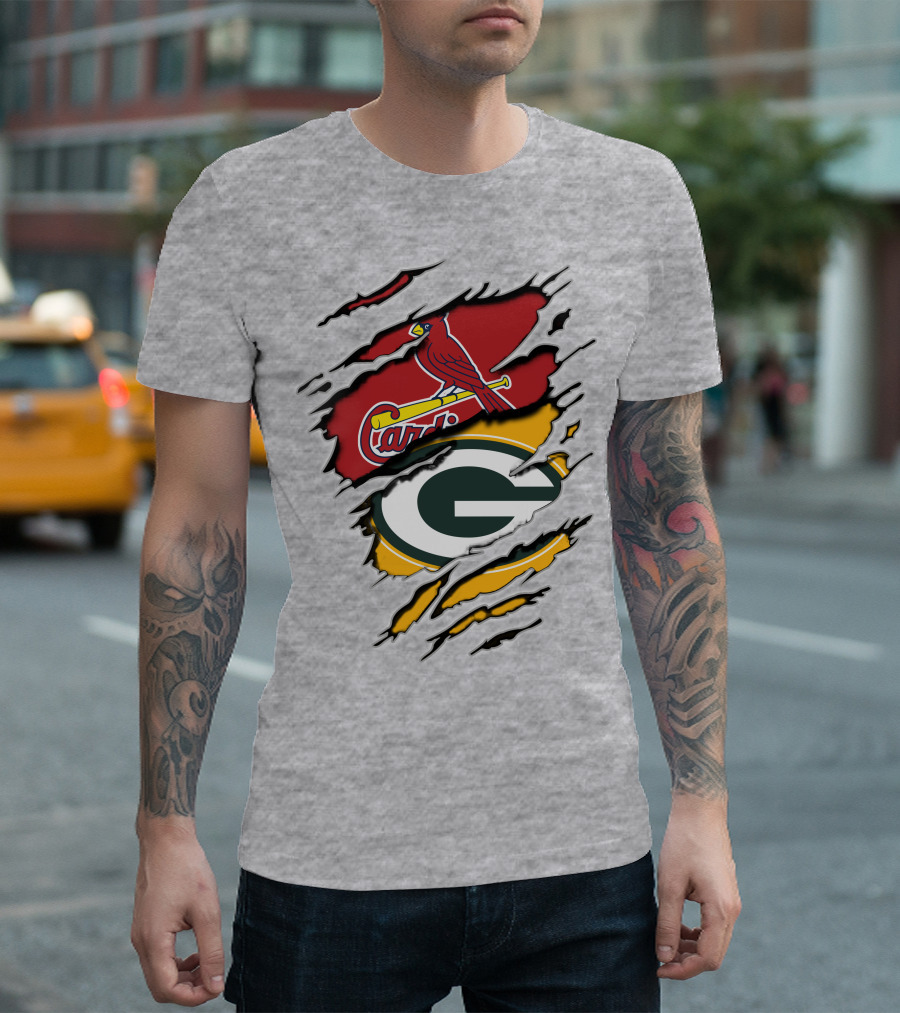 Packers Cardinals Torn Logo Mashup T-Shirt