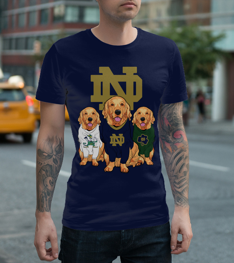 Notre Dame Golden Retrievers Nd Logo Irish Clover T-Shirt